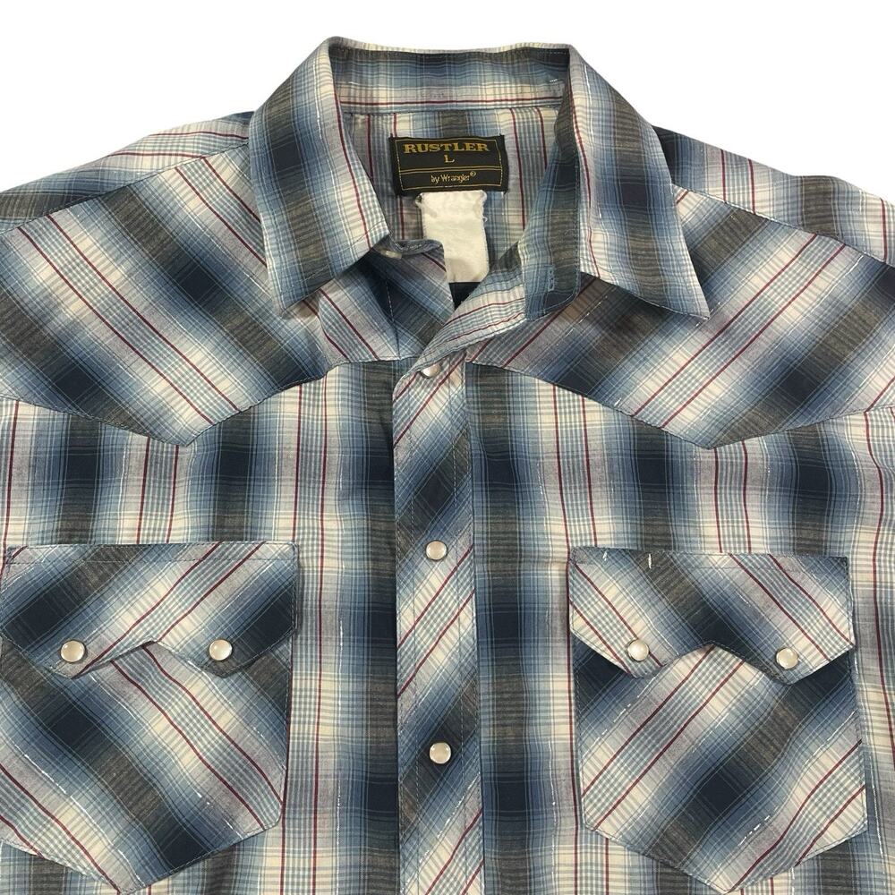 Rustler by Wrangler Vintage Pearl Snap Shirt Men's Large Shiny Thread Accents